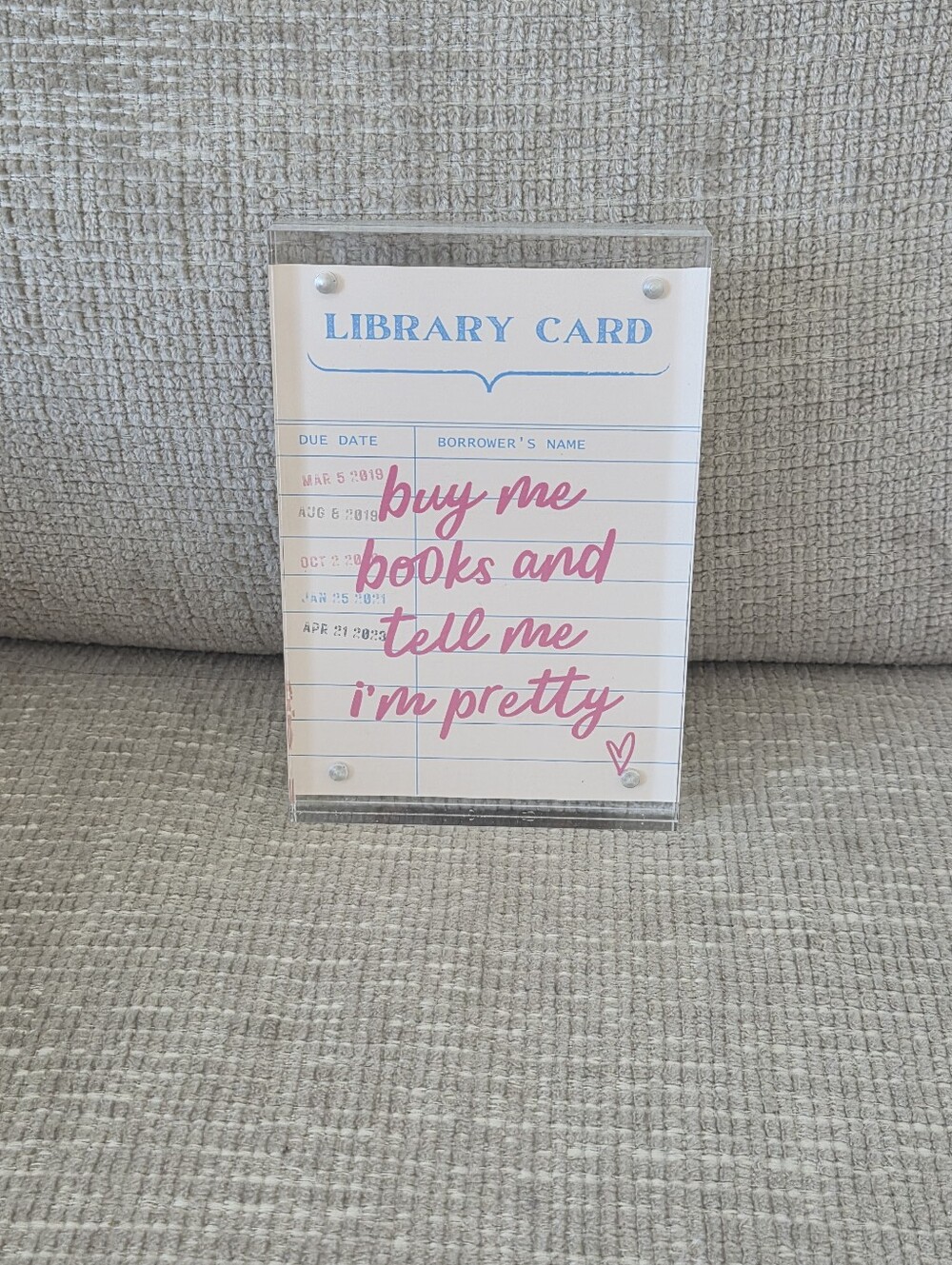 Library Card Acrylic Sign - Pink and Blue -